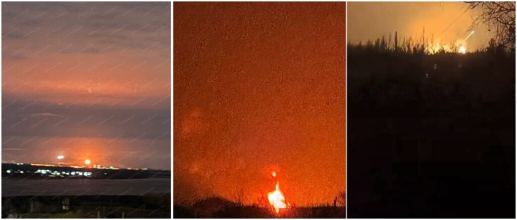 ukraine confirms strikes volgograd oil refinery crimean fuel depots donetsk shahed drone base · post left right fire russia; simferopol occupied crimea; explosion overnight 5-6 2025 sources exilenova+ krymsky veter