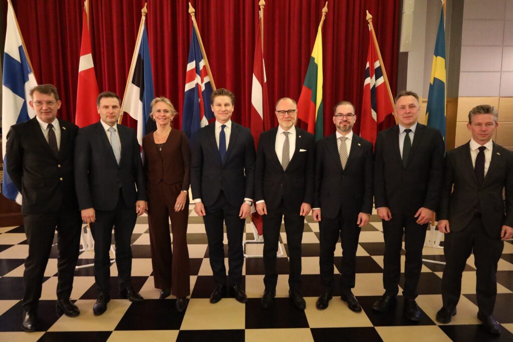 Defence ministers of the Nordic-Baltic 8 countries at a meeting in Helsinki, 13 November 2025.