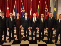 Defence ministers of the Nordic-Baltic 8 countries at a meeting in Helsinki, 13 November 2025.