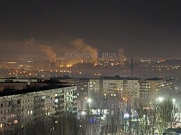Smoke rises over occupied Donetsk following reported Ukrainian drone strikes in multiple locations, November 14 2025.