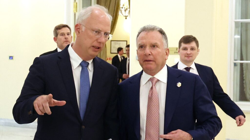 trump team meets top putin envoy three days miami — drafts secret ukraine peace deal axios says · post kirill dmitriev (left) steve witkoff (right) saint petersburg russia 2025 ria