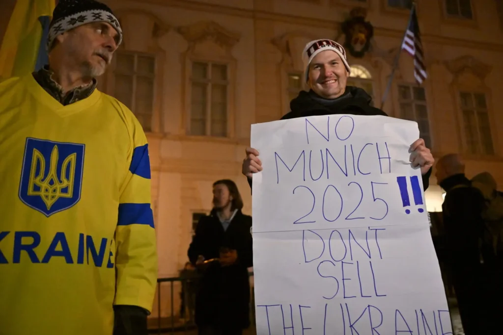 Trump Putin peace plan protests munich betrayal