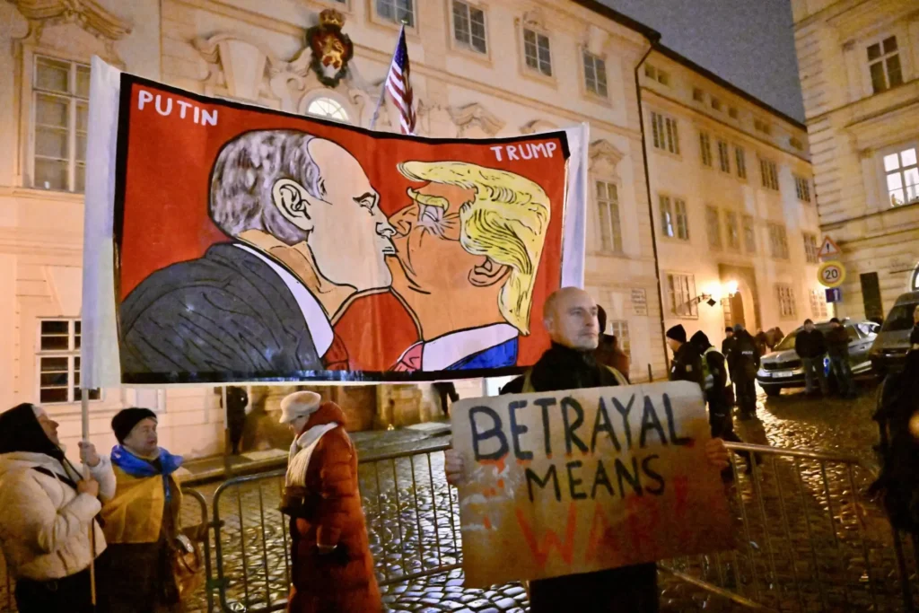 Trump Putin peace plan protests Munich betrayal