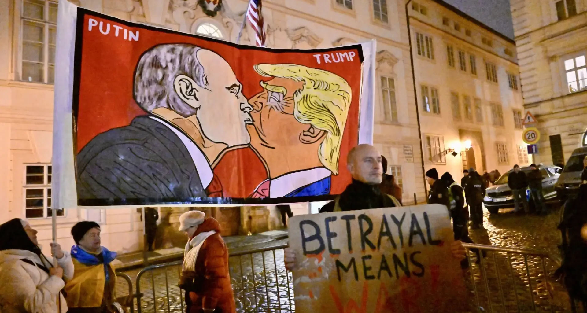 Trump Putin peace plan protests Munich betrayal