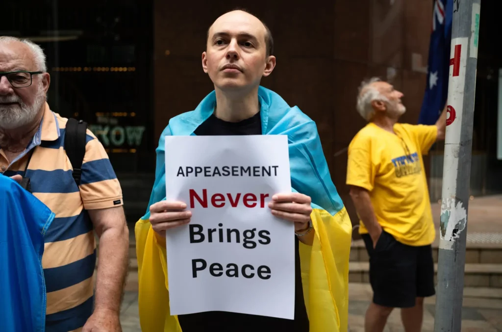 Trump Putin peace plan protests appeasement