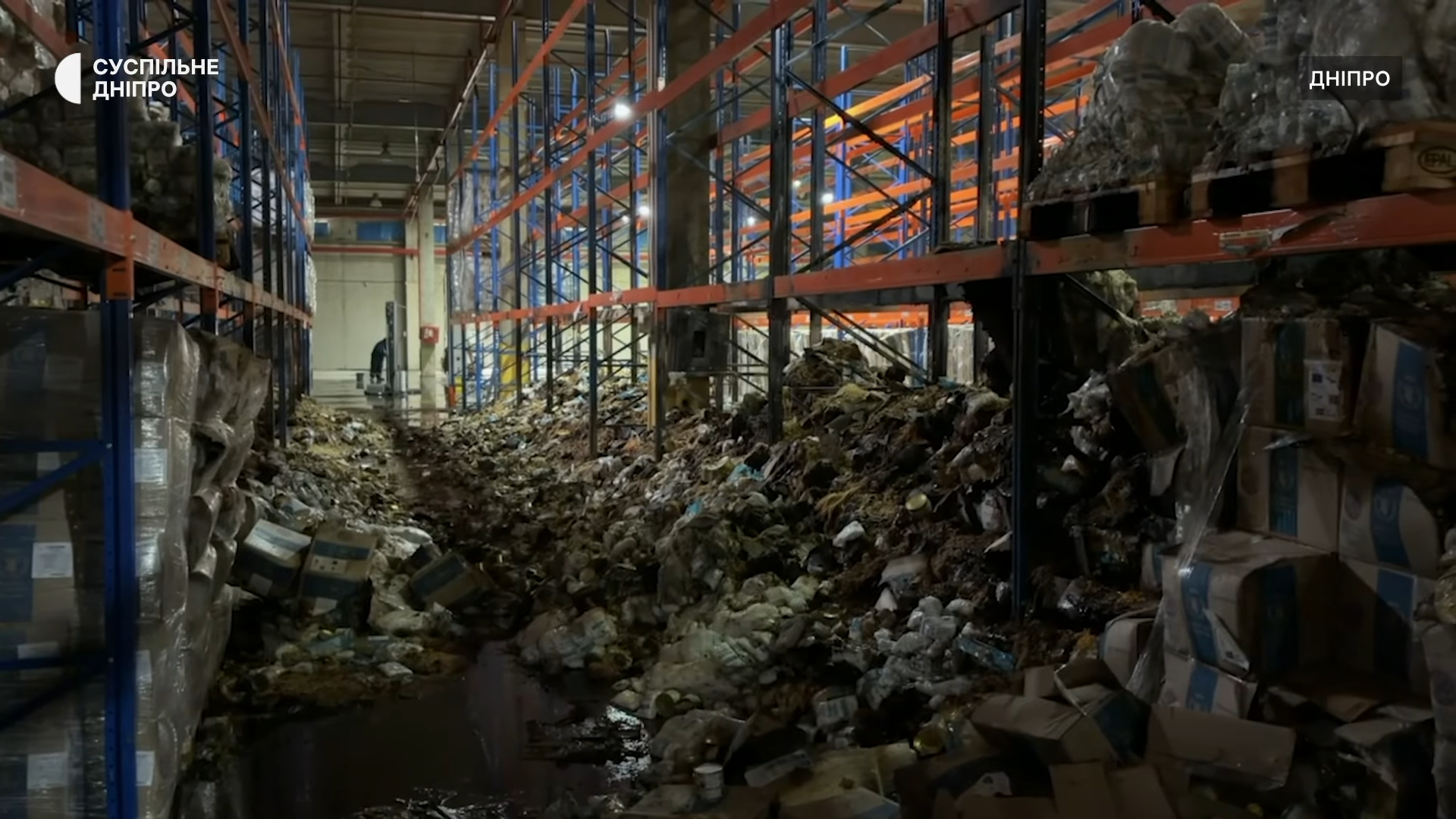 Damage at the World Food Programme warehouse in Dnipro after a Russian drone strike. Photo: Suspilne Dnipro