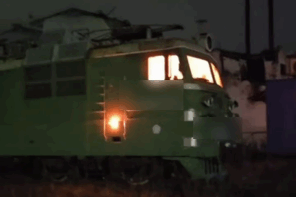 Locomotive ablaze in Rostov-on-Don, Russia, following ATESH partisan sabotage operation. Screenshot from video: ATESH