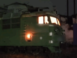 Locomotive ablaze in Rostov-on-Don, Russia, following ATESH partisan sabotage operation. Screenshot from video: ATESH