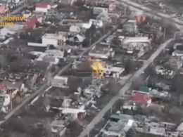 Explosion in Pokrovsk following a Ukrainian drone strike on Russian positions. Screenshot from video: 7th Rapid Response Corps of Ukraine’s Air Assault Forces