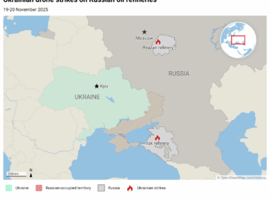 Ukrainian drone strikes on Ilsk and Ryazan oil refineries, 19-20 November 2025.