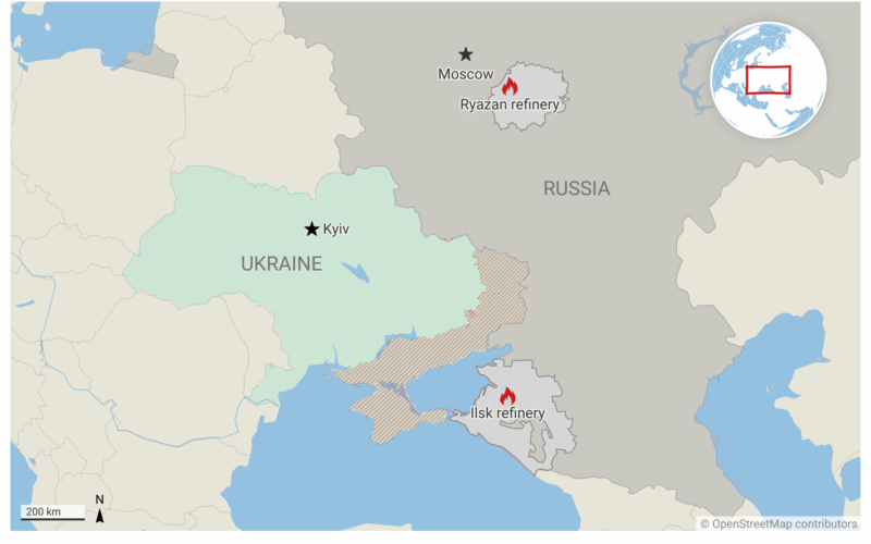 Ukrainian drone strikes on Ilsk and Ryazan oil refineries, 19-20 November 2025.