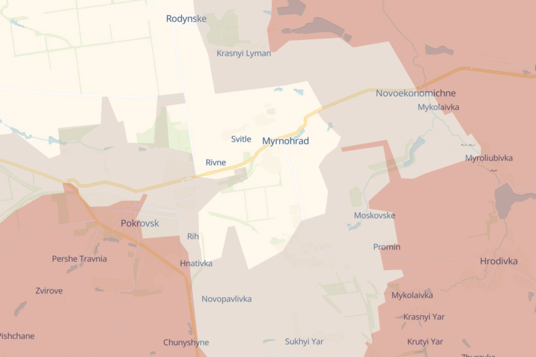 Frontline in Myrnohrad, Donetsk Oblast, 25 November 2025. Map: DeepState