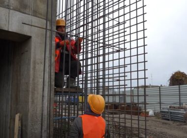 kharkiv digs over 40 underground schools being built russia keeps bombing · post workers reinforce concrete structure construction site school oksen lisovyi video surrounding oblast crews working shifts often without