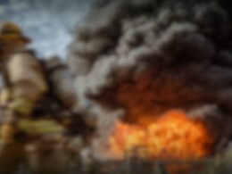 Firefighter attending to a blaze following a Russian attack on Ukraine's energy infrastructure.