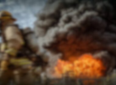 Firefighter attending to a blaze following a Russian attack on Ukraine's energy infrastructure.