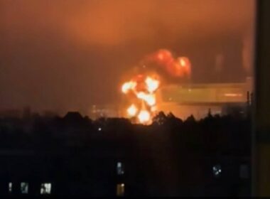 Explosion from a drone strike on Shatura Power Station, Moscow Oblast, Russia, 23 November 2025. Screenshot from video: Exilenova+