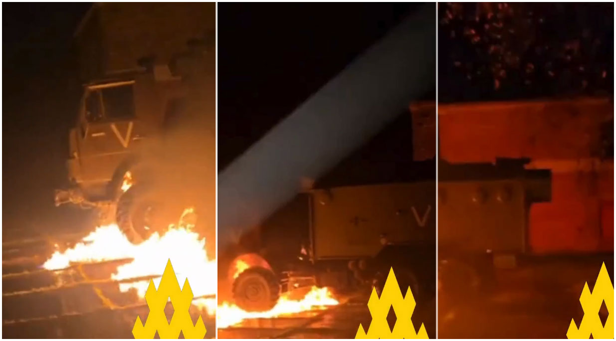 partisans say set fire russian comms truck during attack inside rostov airbase · post fuel burning beneath kamaz-based communication vehicle reported sabotage rostov-on-don russi an-r-417-comm-station-mounted-on-kamaz-truck-on-fire-in-rostov-oblast ukraine news ukrainian reports