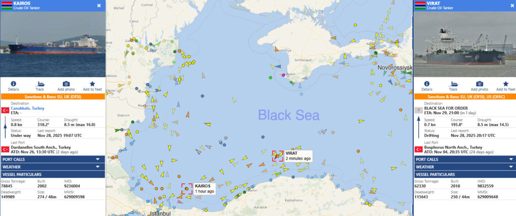 mysterious explosion disables russian shadow fleet tanker off turkey’s coast — second ship hit hours later · post location fleet's kairos virat oil tankers evening 28 2025 vessel finder russian-shadow-fleet-tankers-kairos-virat-blew-up-in-black-sea-vesselfinder