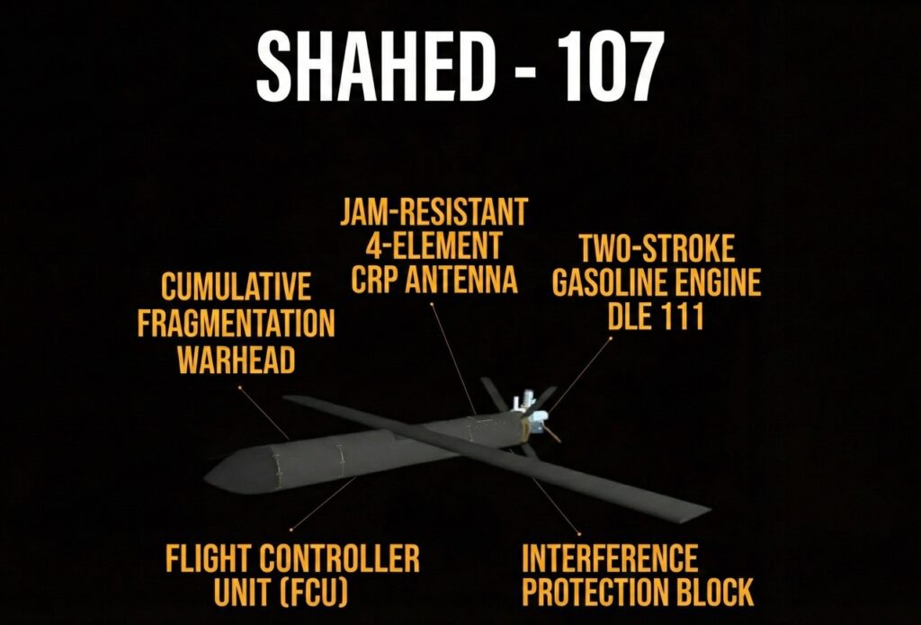 Diagram of Iranian Shahed-107 drone components