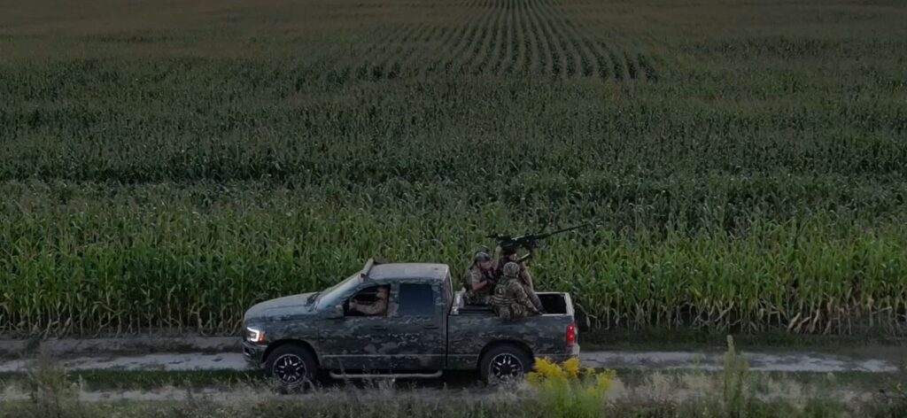 ukrainian troops train shoot down drones using seagull flyswatter vr simulators · post mobile fire team mounted machine gun patrols rural area hunt incoming shahed antidrone group virtual reality learn