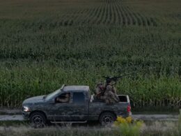 ukrainian troops train shoot down drones using seagull flyswatter vr simulators · post mobile fire team mounted machine gun patrols rural area hunt incoming shahed antidrone group virtual reality learn