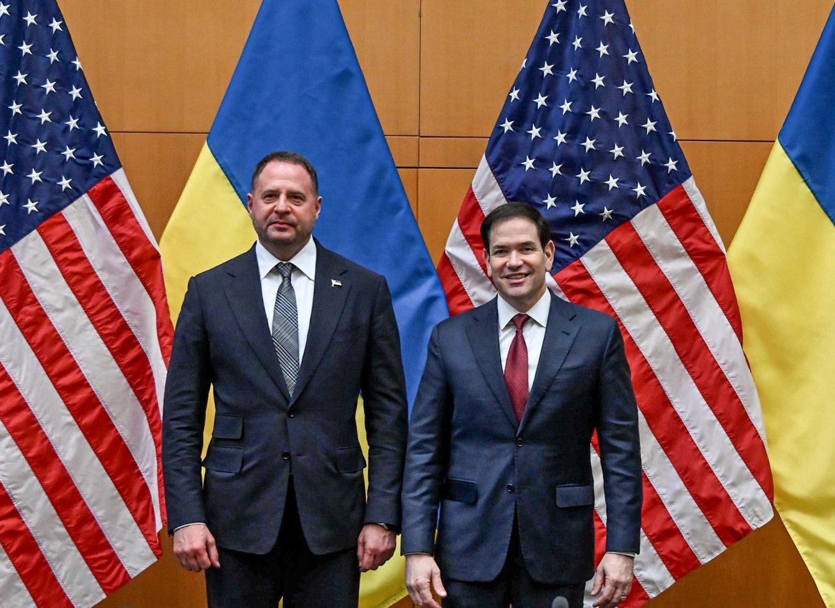 Andriy Yermak, head of Ukraine’s presidential office, and US Secretary of State Marco Rubio during US–Ukraine talks in Geneva on the emerging 19-point peace framework