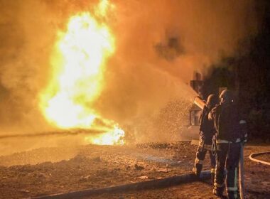 ukraine shoots down only half russian drones moscow terror attack targets power facilities three regions · post firefighters extinguish blaze site drone strike odesa oblast 11 2025 state emergency service