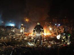 screamed — silence russians kill woman during phone call 7 civilians die strikes · post rescuers extinguish fire amid rubble after shahed drone strike shevchenkivskyi district kharkiv 23 2025 рятувальники