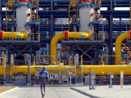 europe finally cuts cord russian gas vanish eu markets 2027 · post worker walks near gazprom-operated slavyanskaya compressor station starting point nord stream 2 offshore natural pipeline ust-luga leningrad oblast