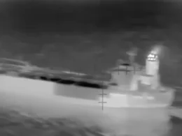 Russian shadow fleet tanker in the crosshairs of a Ukrainian drone in the Mediterranean Sea. Screenshot from video: hromadske
