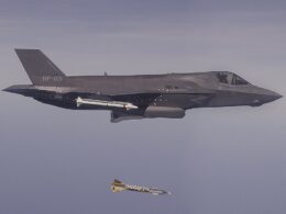 An F-35 releases a Paveway IV.