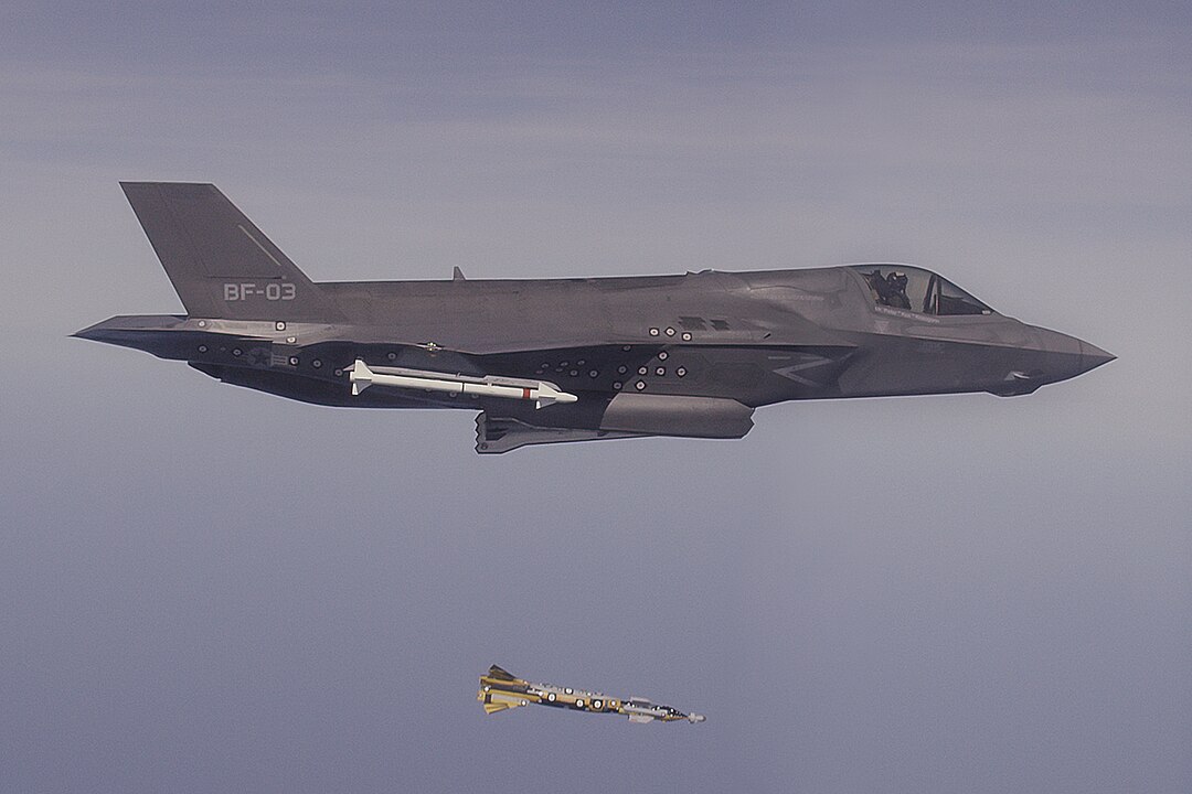 An F-35 releases a Paveway IV.