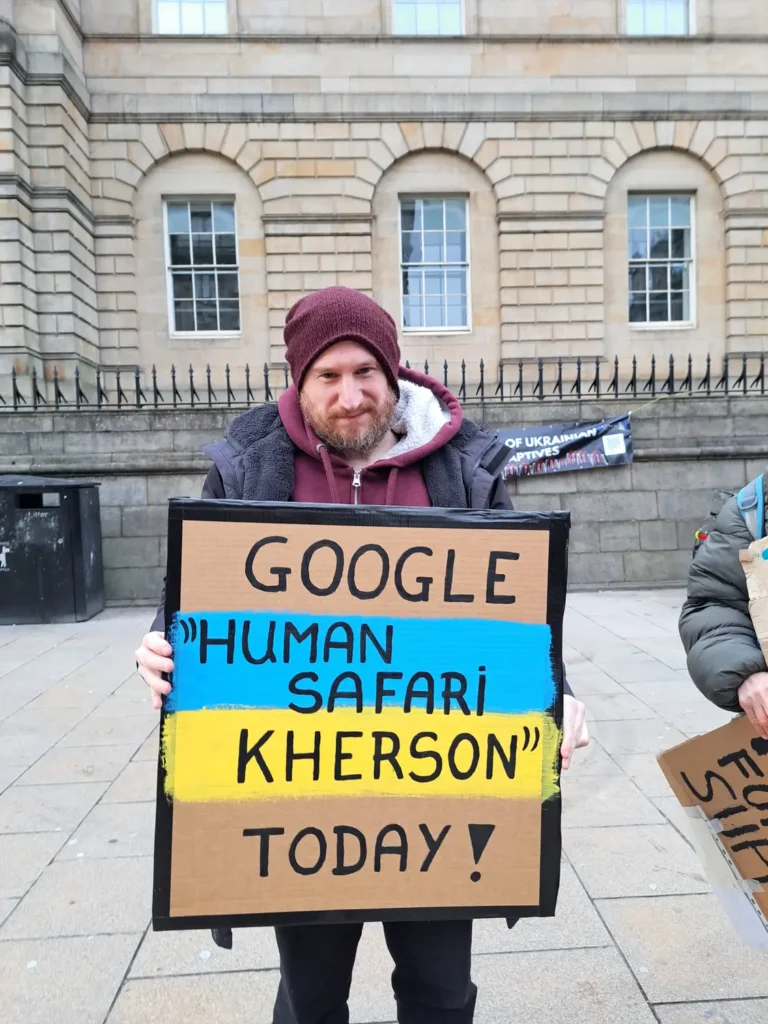 Russia hunts kills protest targets civilians with drones stop human safari save kherson children drones