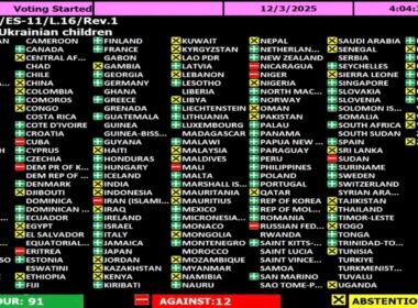 un general assembly votes demand russia return deported ukrainian children without conditions · post voting screen results 4 2025 vote resolution a/es-11/l16/rev1 “return children” 91 countries voted favor 12 against