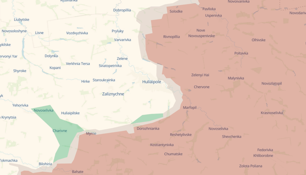 Frontline around Huliaipole, Zaporizhzhia Oblast, 4 December 2025. Map: DeepState