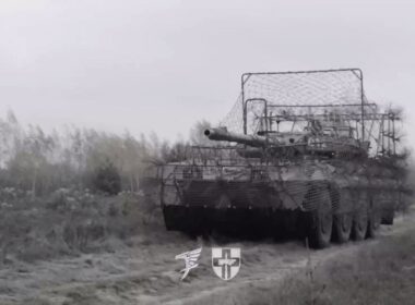 italy approves ukraine military aid 2026 shelving earlier shift humanitarian focus · post italian-supplied centauro b1 wheeled tank destroyer ukraine’s 78th air assault brigade seen covered anti-drone cage armor telegram/zhurnal