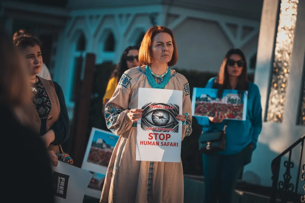 Russia hunts kills protest targets civilians with drones stop human safari save kherson children drones American supports Ukraine