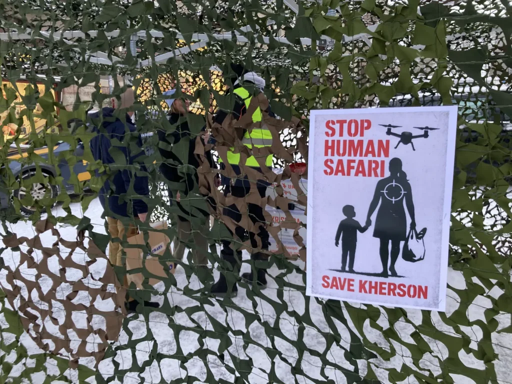 Russia hunts kills protest targets civilians with drones stop human safari save kherson children drones