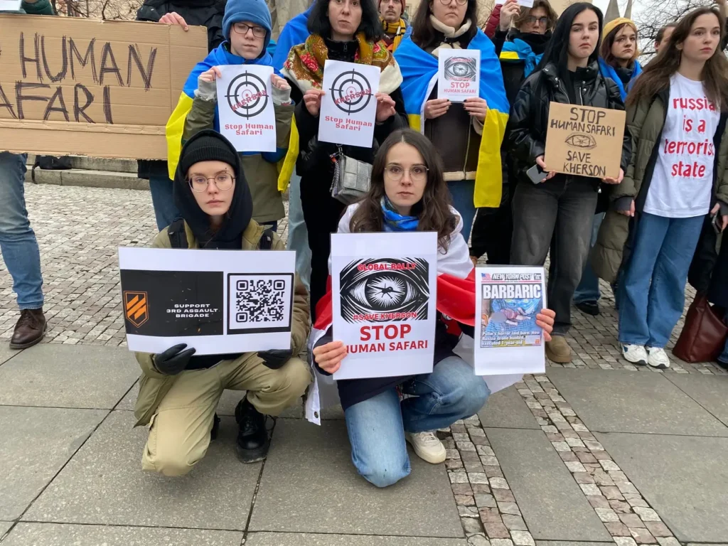 Russia hunts kills protest targets civilians with drones stop human safari save kherson children drones