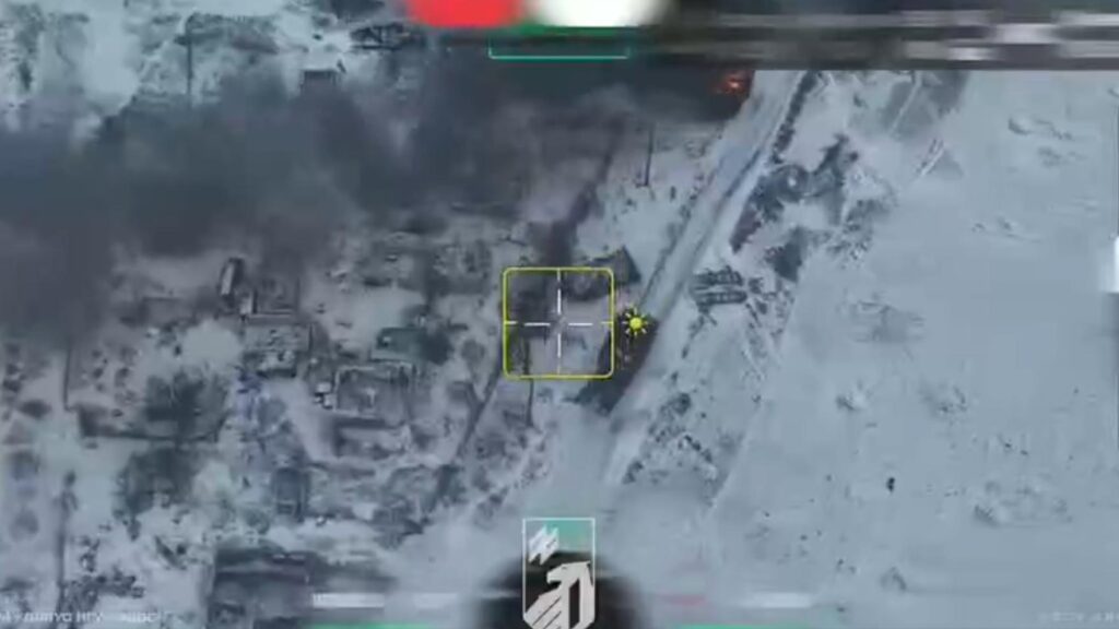 Russian turtle tank bridgelayer with metal span attached, spotted near Novotoretske