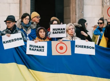 Russia hunts kills protest targets civilians with drones stop human safari save kherson children drones