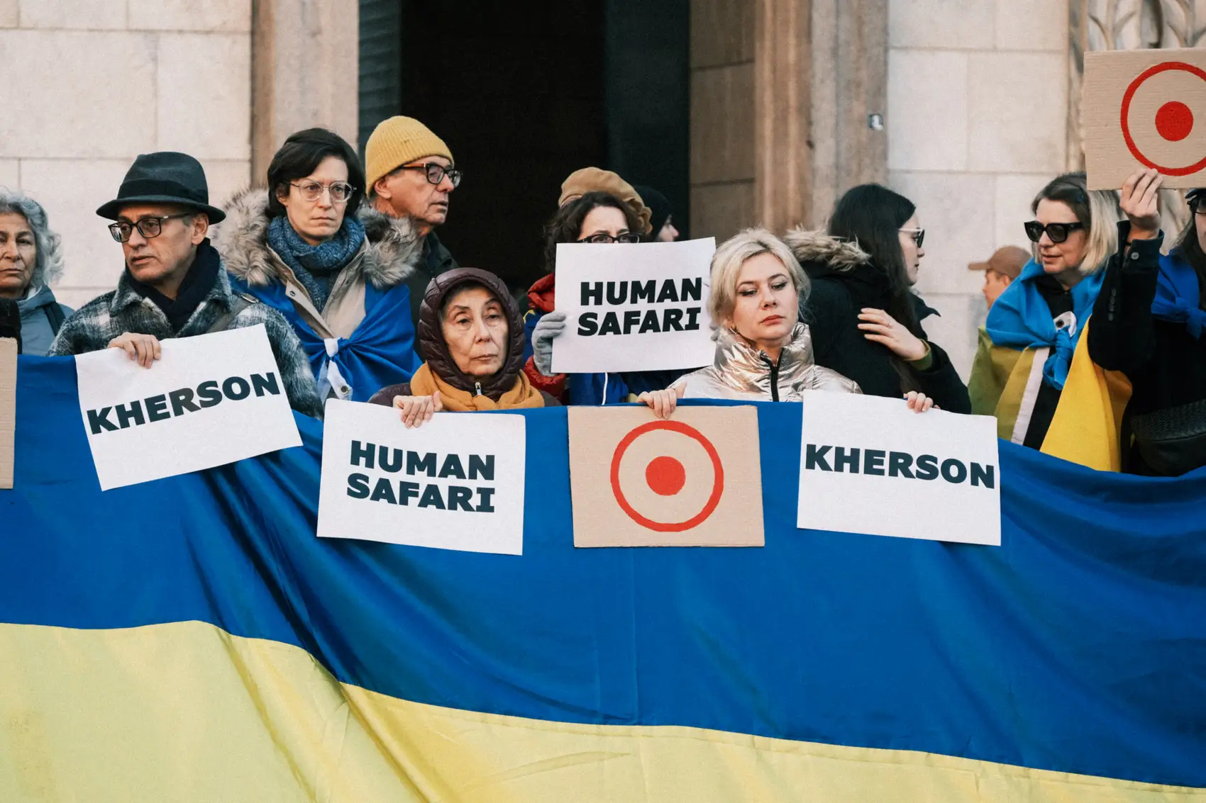 Russia hunts kills protest targets civilians with drones stop human safari save kherson children drones
