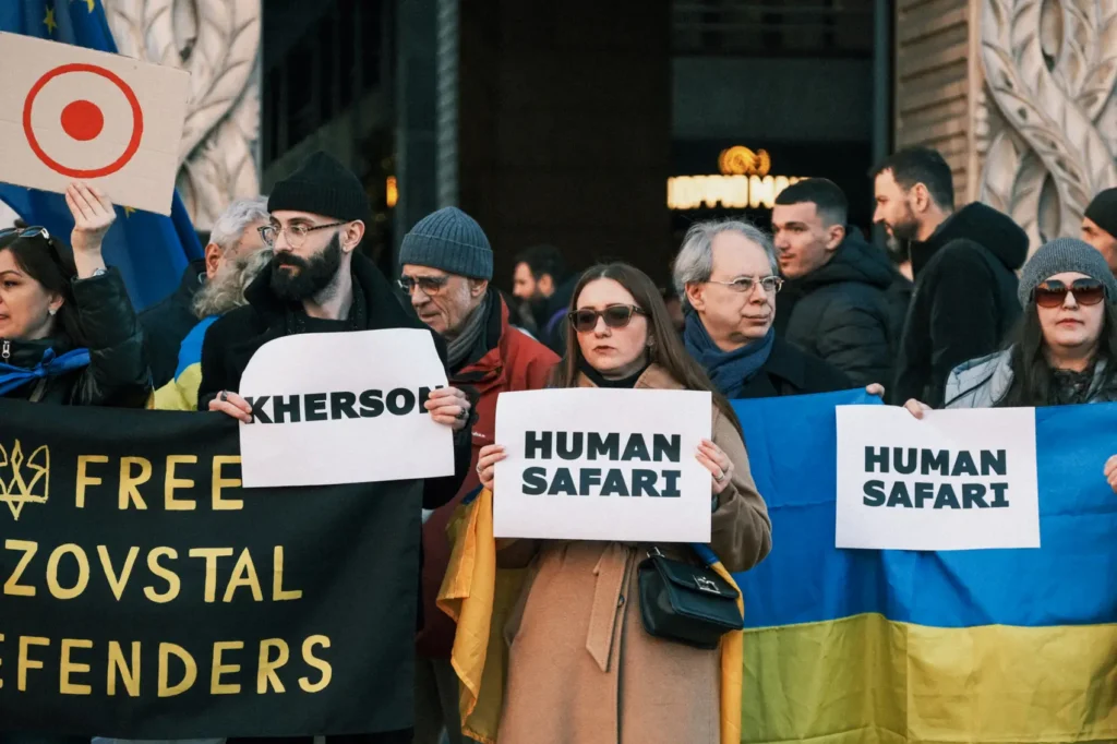 Russia hunts kills protest targets civilians with drones stop human safari save kherson children drones