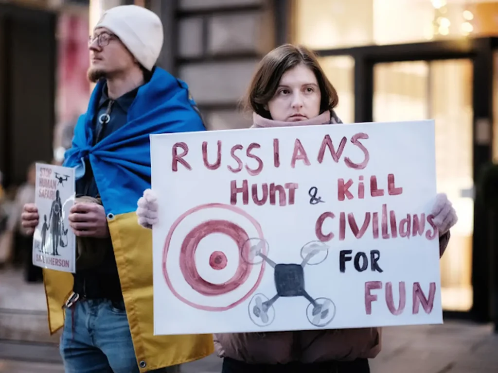 Russia hunts kills protest targets civilians with drones stop human safari save kherson
