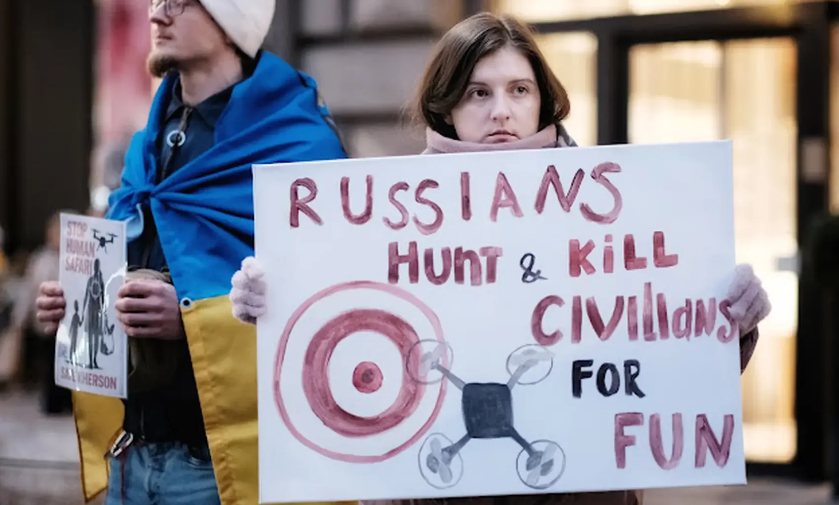 Russia hunts kills protest targets civilians with drones stop human safari save kherson