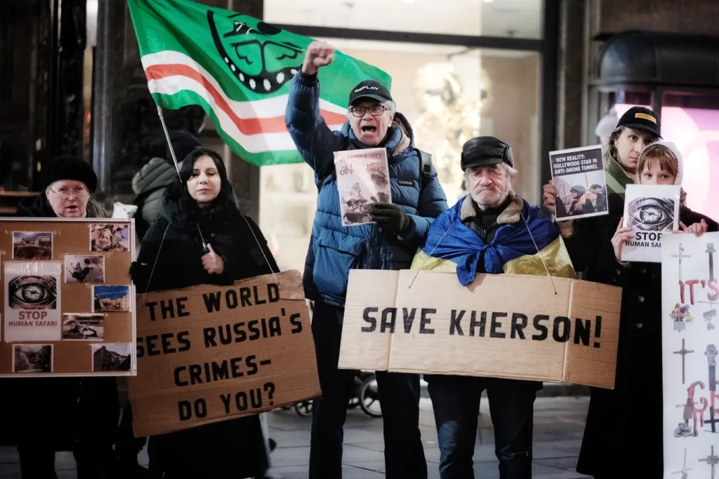 Russia hunts kills targets civilians with drones stop human safari save kherson protest