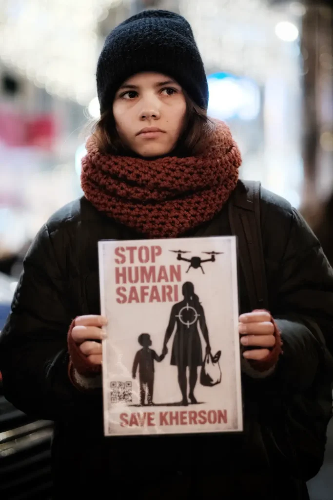 Russia hunts kills protest targets civilians with drones stop human safari save kherson