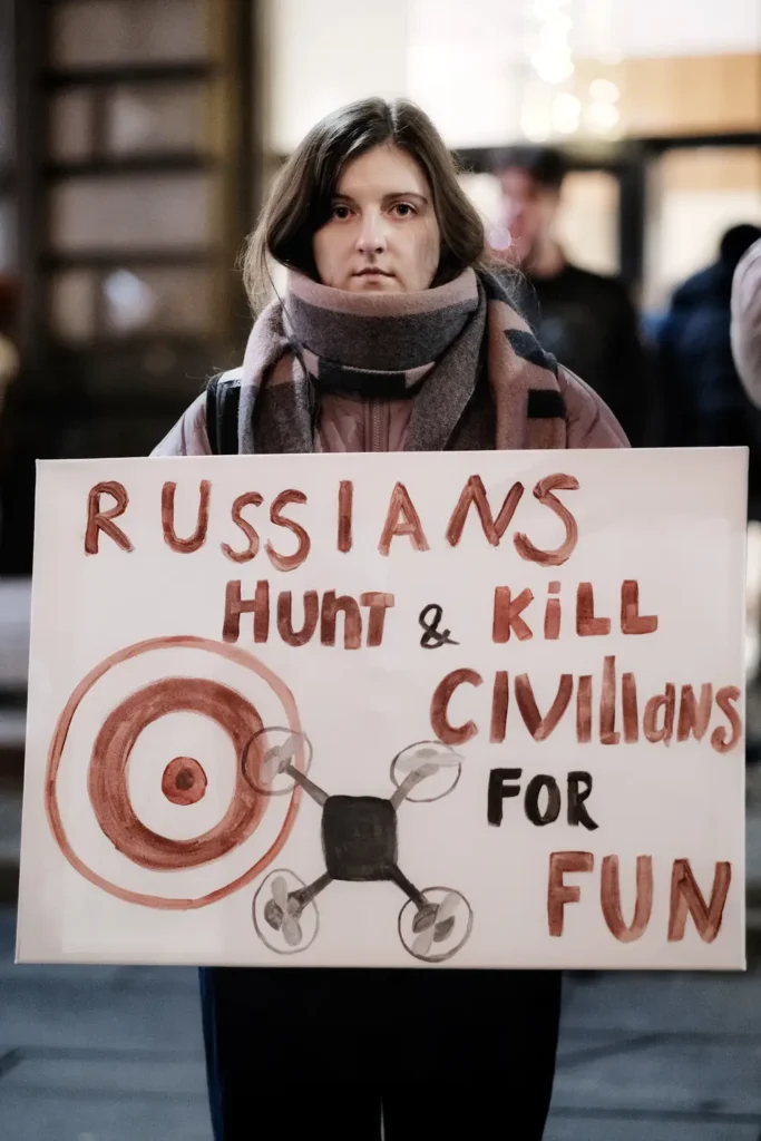 Russia hunts kills protest targets civilians with drones stop human safari save kherson