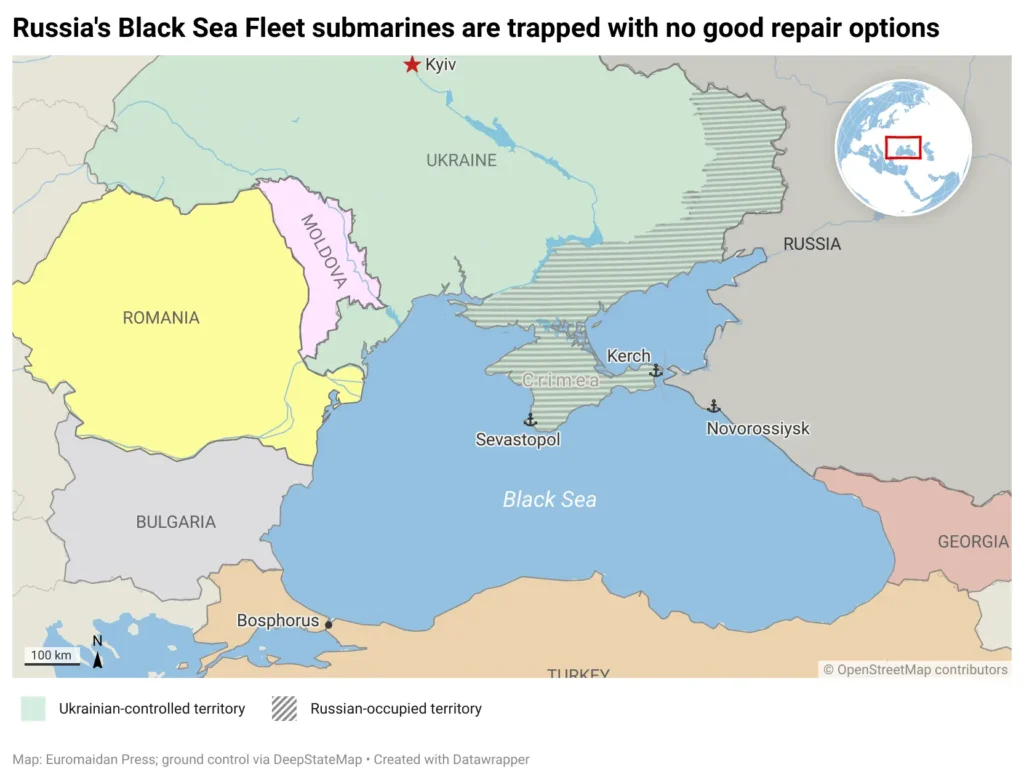 Map Novorossiysk Kerch sevastopol occupied Crimea Black Sea Bosphorus