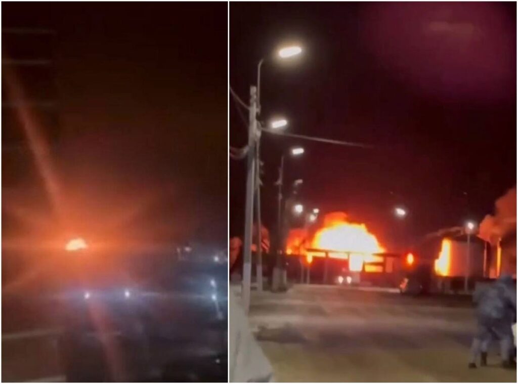 drones attack two refineries oil depot russia · post fires erupt russian energy facilities during overnight drone attacks 13 2025 left afipsky refinery krasnodar krai right urupinsk volgograd oblast afipsky-left-uryupinsk-right